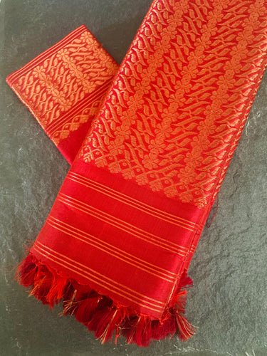 Assam Pat Mulberry Silk Saree | Red | Gold Zari | Handwoven | Silk Mark Certified | Ships from California